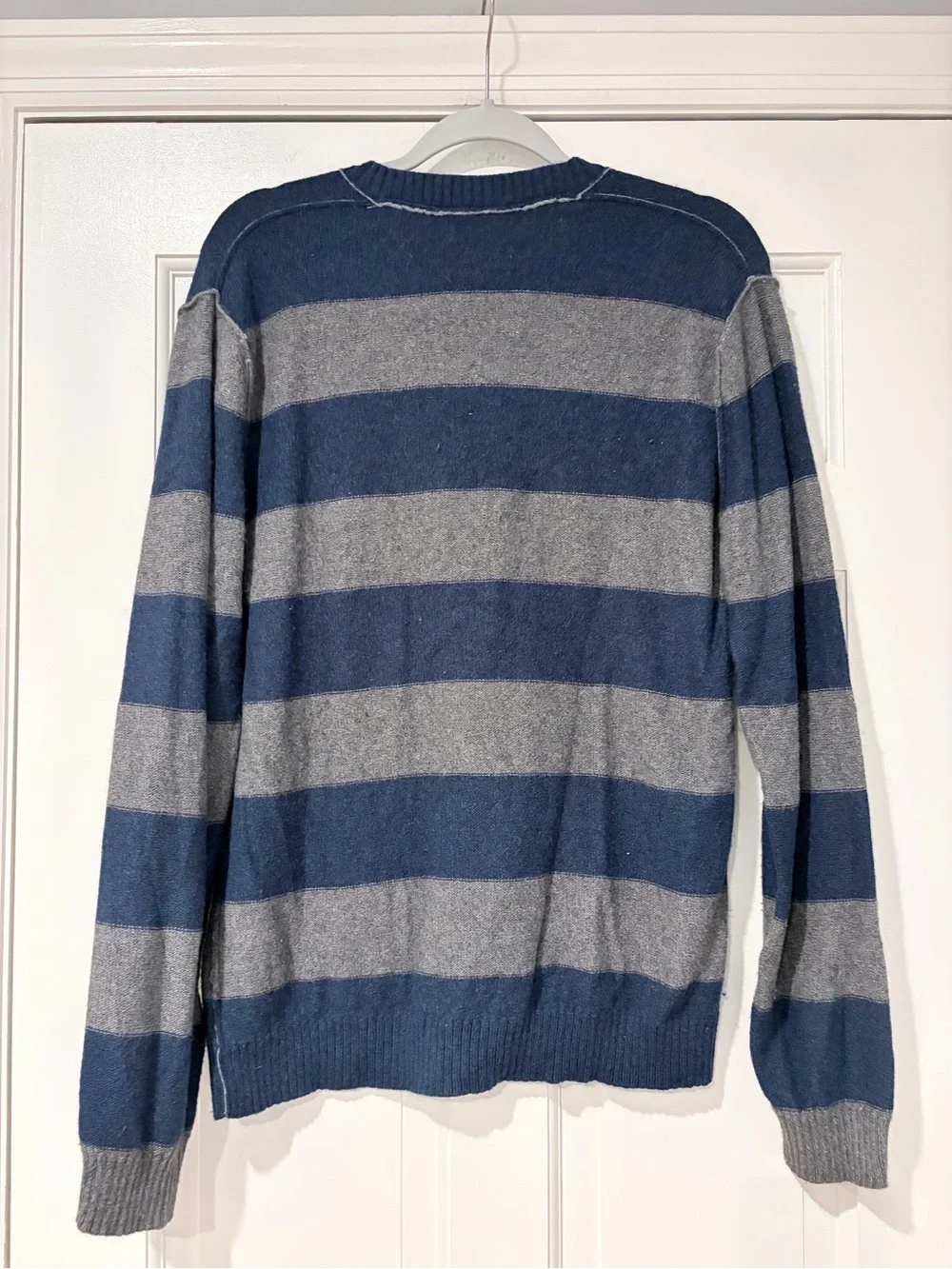 Banana Republic Navy and Gray Striped V-Neck Sweater